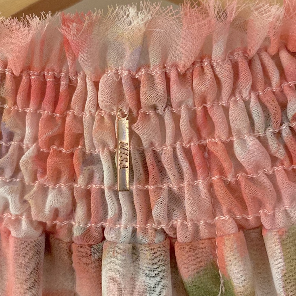 Misa Los Angeles Pink Long Sleeve Ruffled Blouse with Mandarin Collar - Picture 6 of 7